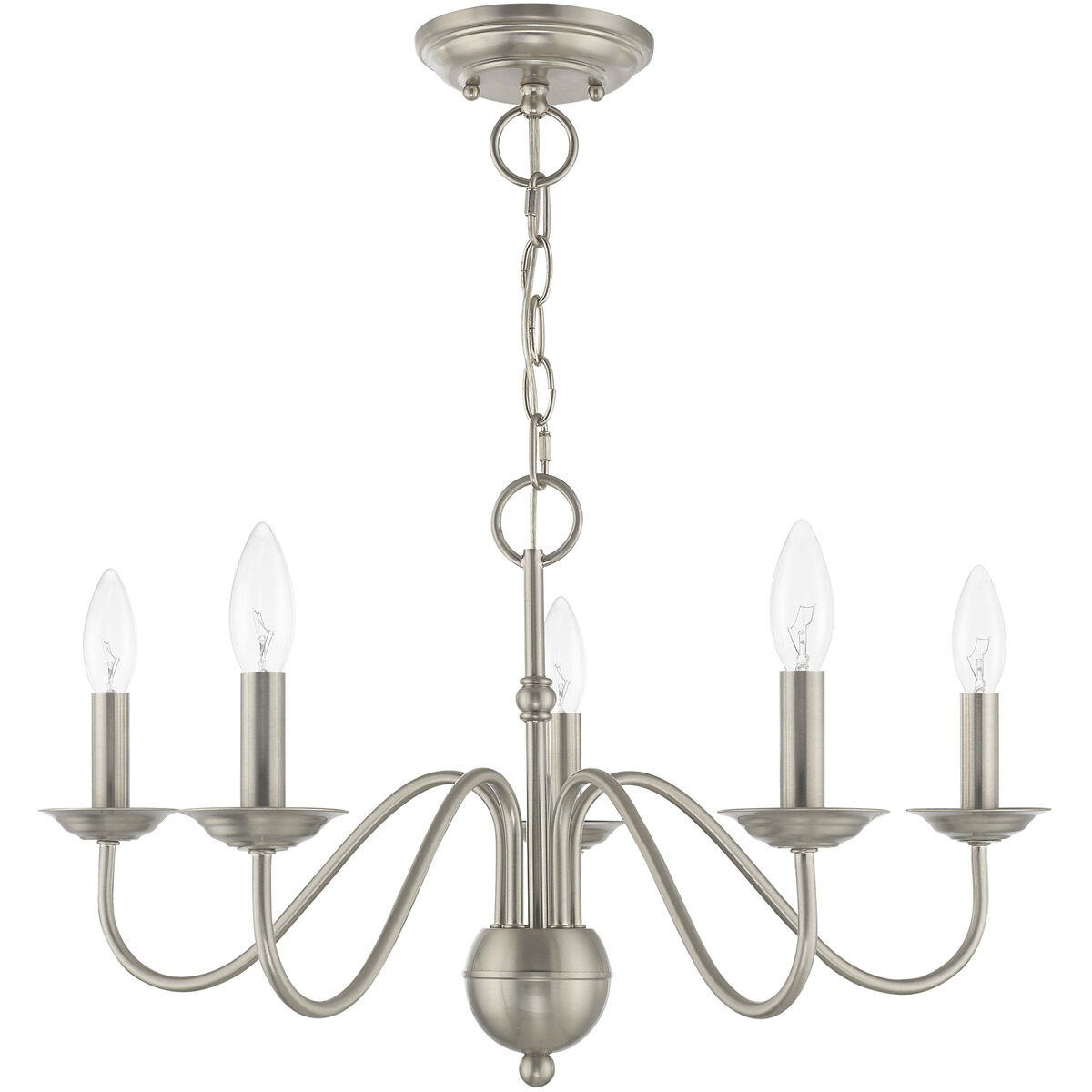 Windsor 5 Light 24 inch Brushed Nickel Chandelier Ceiling Light