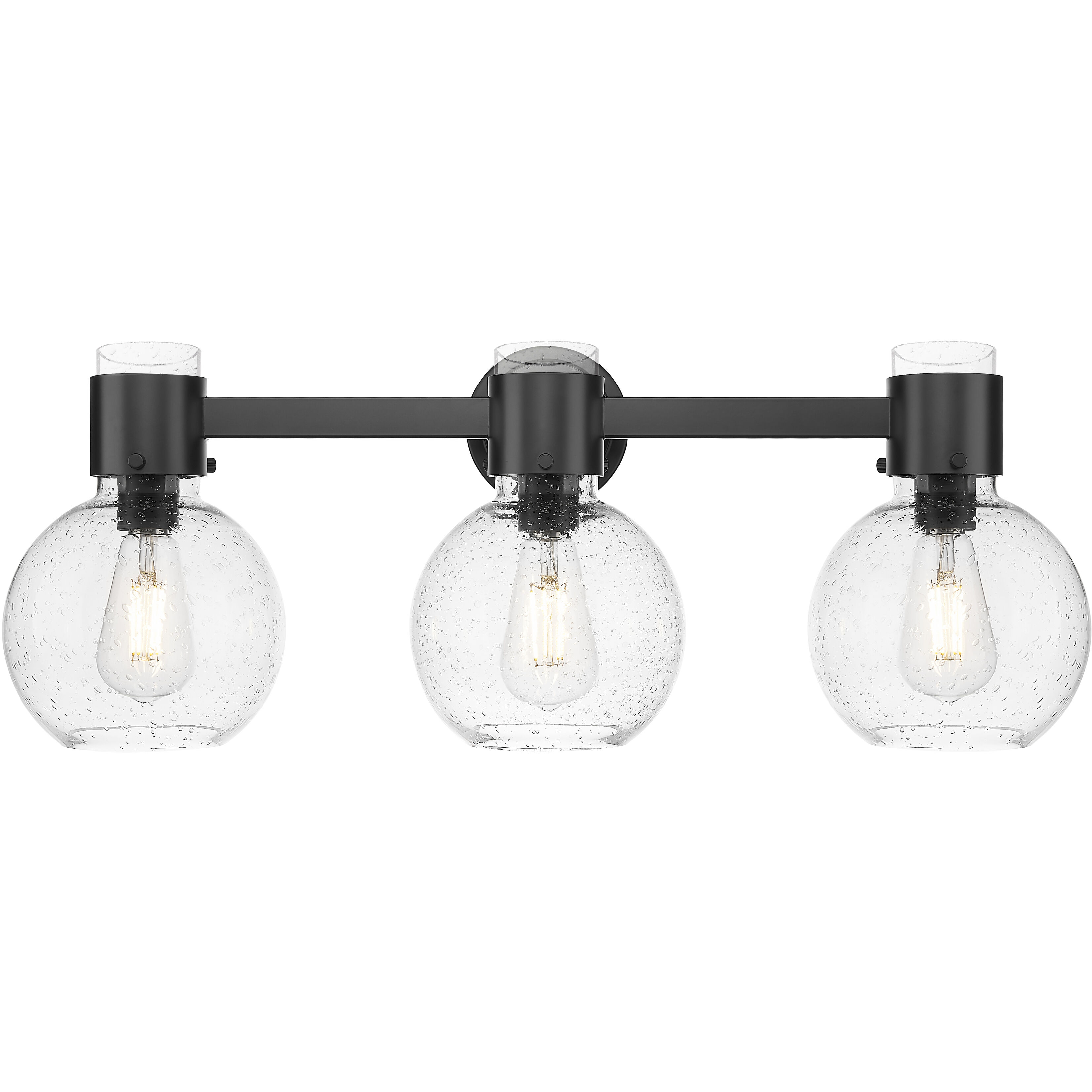 Lawton Sphere 3 Light 24 inch Matte Black Bath Vanity Light Wall Light in Seedy Glass