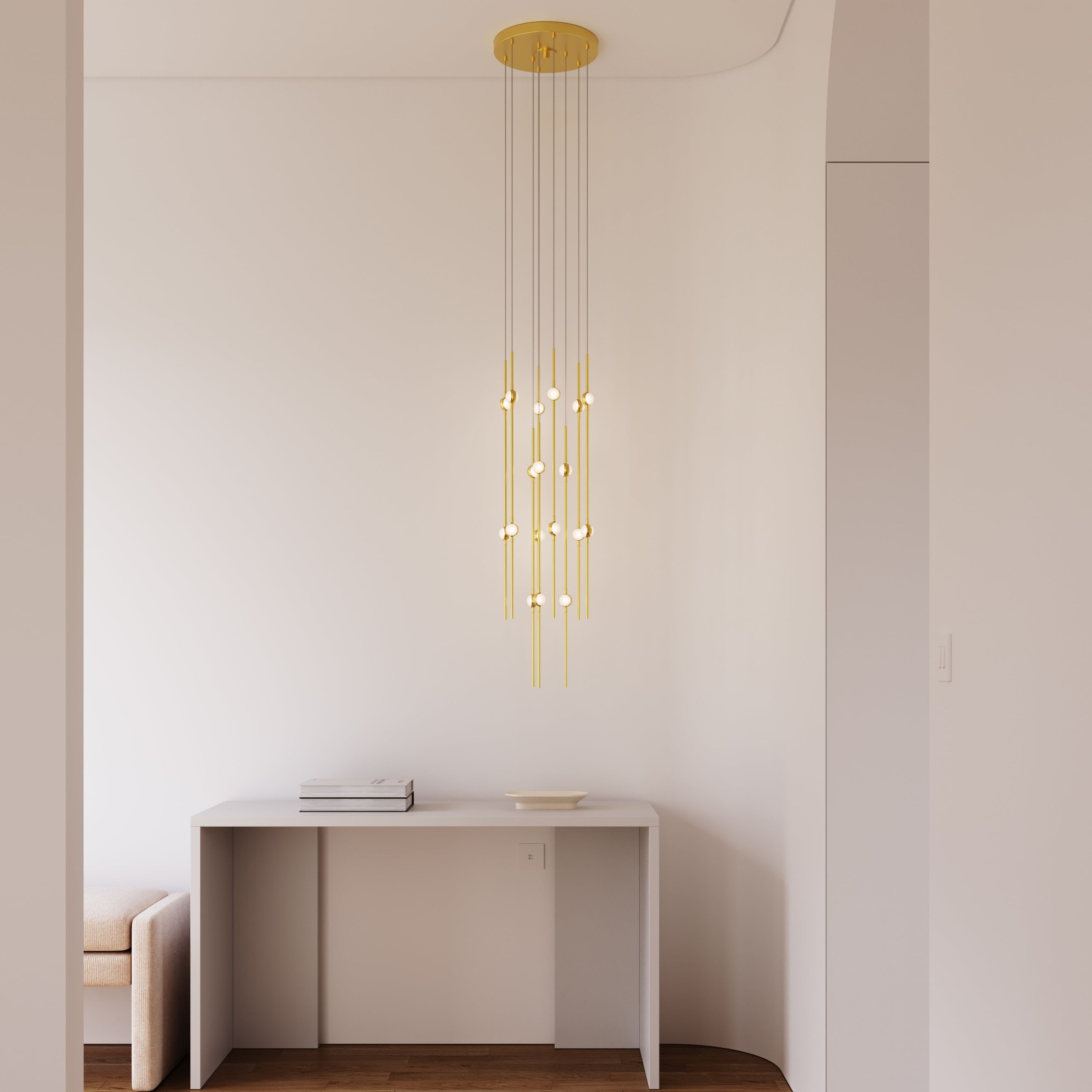 Constellation Aries LED 11.5 inch Satin Brass Pendant Ceiling Light in 3000K, White Optical Acrylic, 10 FT. Cord
