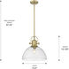 Yep Hines 1 Light 13.5 inch Brushed Champagne Brass Pendant Ceiling Light in Seeded Glass, Large