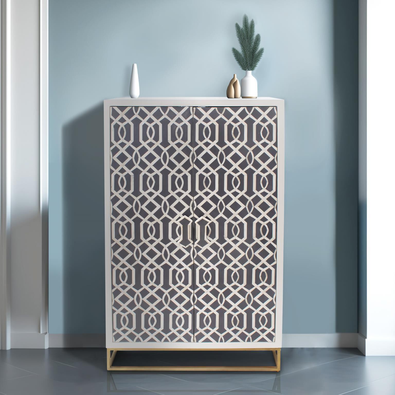 Arrouge White and Gray with Gold Cabinet, Tall