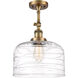 Franklin Restoration Bell LED 12 inch Brushed Brass Semi-Flush Mount Ceiling Light in Clear Deco Swirl Glass