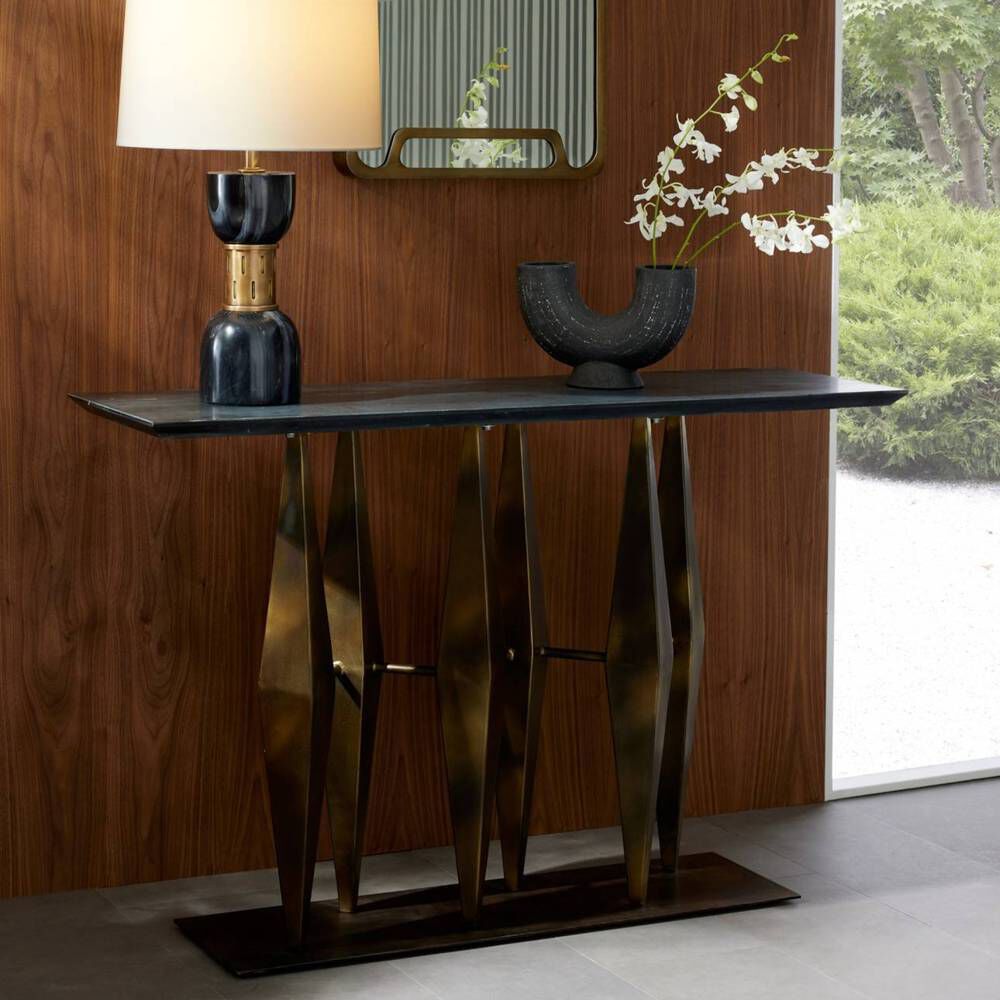Dagmar 52 X 16 inch Matte Black Marble and Antique Gold Console
