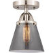 Nouveau 2 Small Cone 1 Light 6 inch Brushed Satin Nickel Semi-Flush Mount Ceiling Light in Plated Smoke Glass