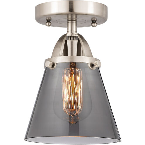 Nouveau 2 Small Cone 1 Light 6 inch Brushed Satin Nickel Semi-Flush Mount Ceiling Light in Plated Smoke Glass