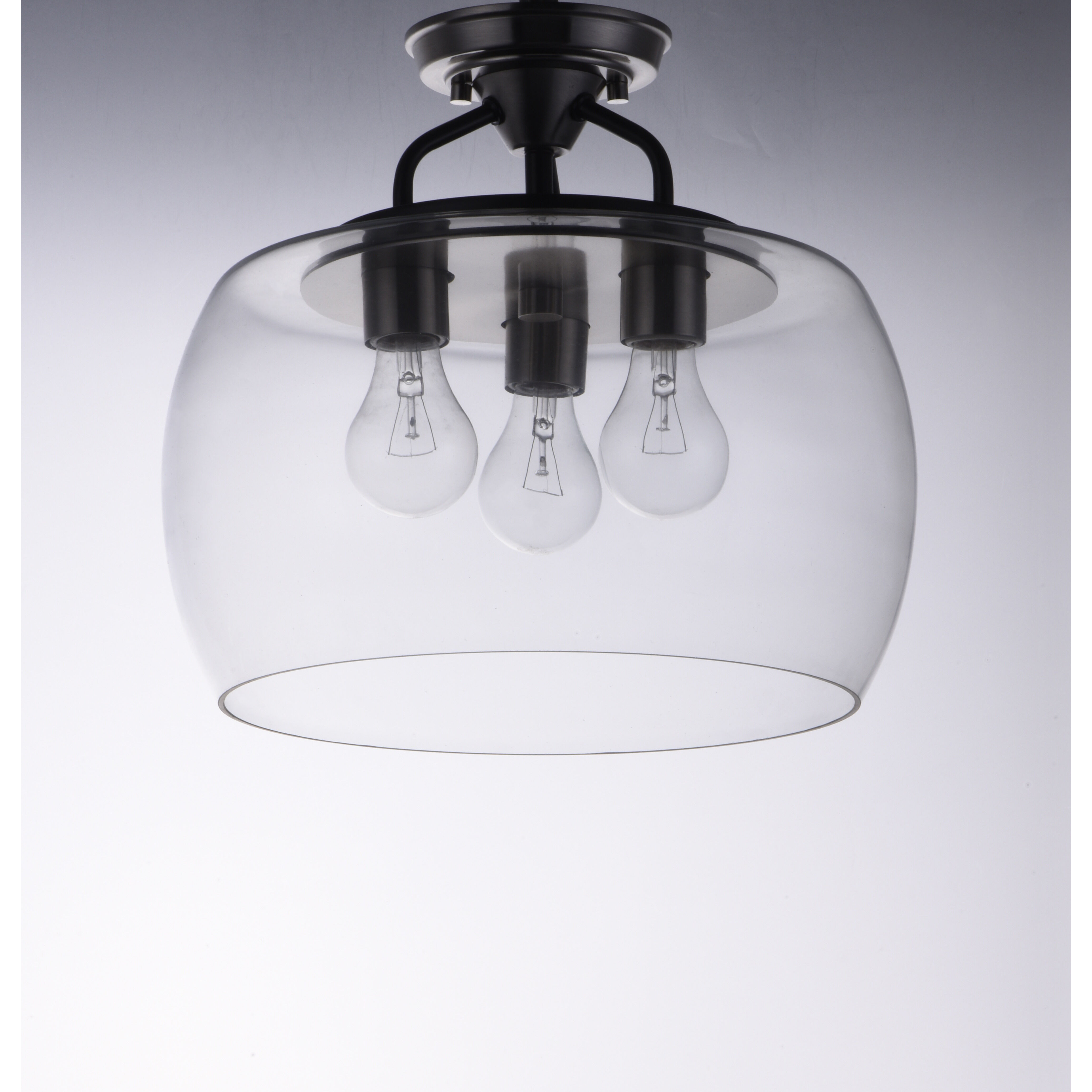 Goblet 3 Light 14 inch Black/Satin Nickel Semi-Flush Mount Ceiling Light in Black and Satin Nickel