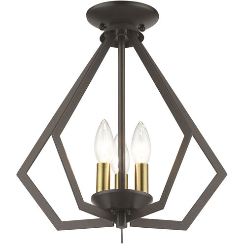 Prism 3 Light 14 inch English Bronze with Antique Brass Finish Accents Semi Flush Mount Ceiling Light