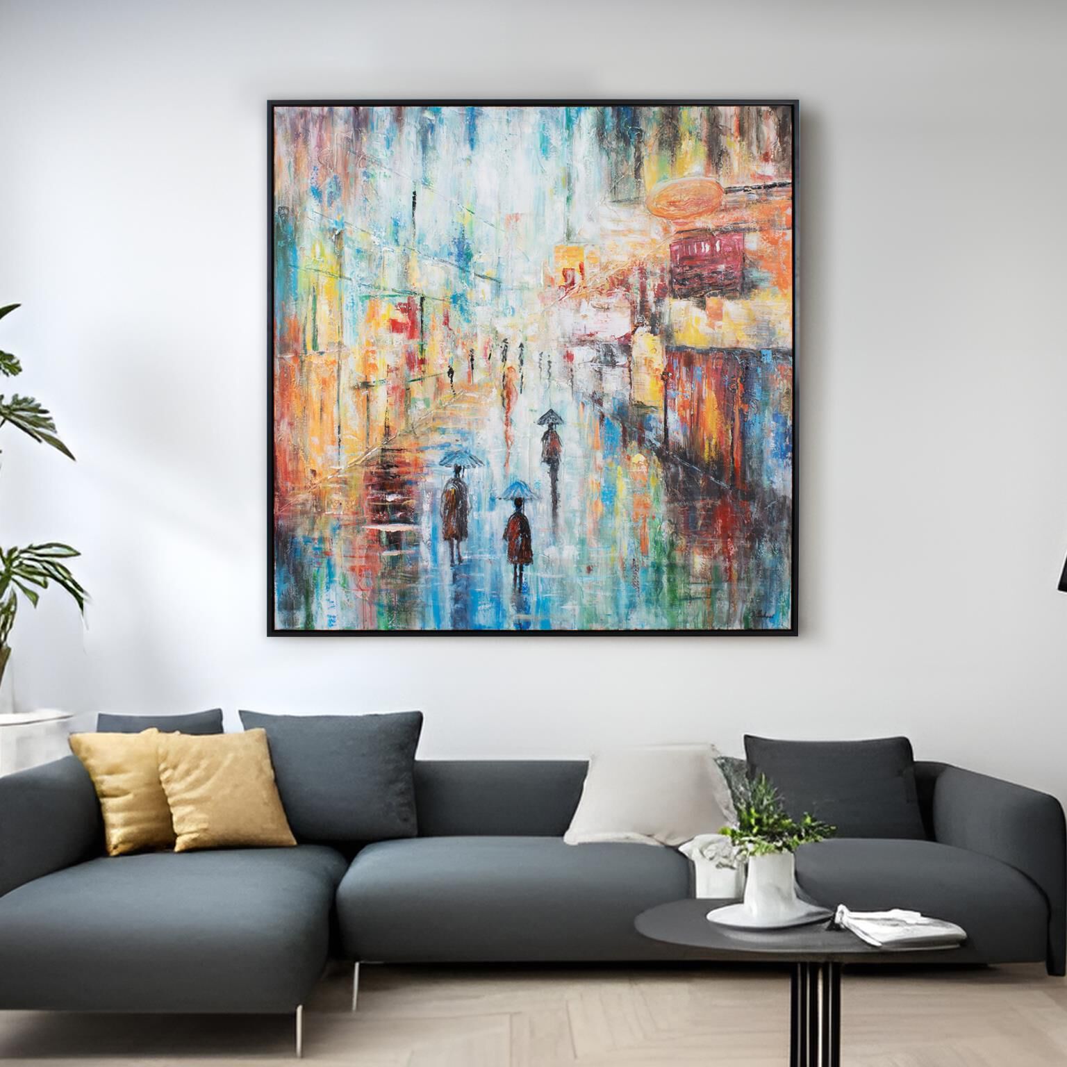 A Rain Soaked Frenchmen Street 61.75 X 61.75 inch Hand Painted Canvas