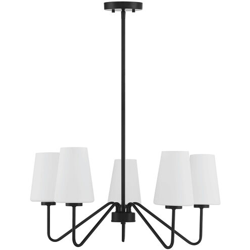 Mid-Century 5 Light 25.75 inch Matte Black Chandelier Ceiling Light