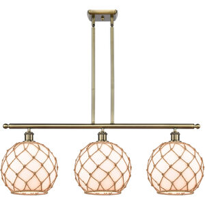 Ballston Large Farmhouse Rope LED 36 inch Antique Brass Island Light Ceiling Light in White Glass with Brown Rope, Ballston