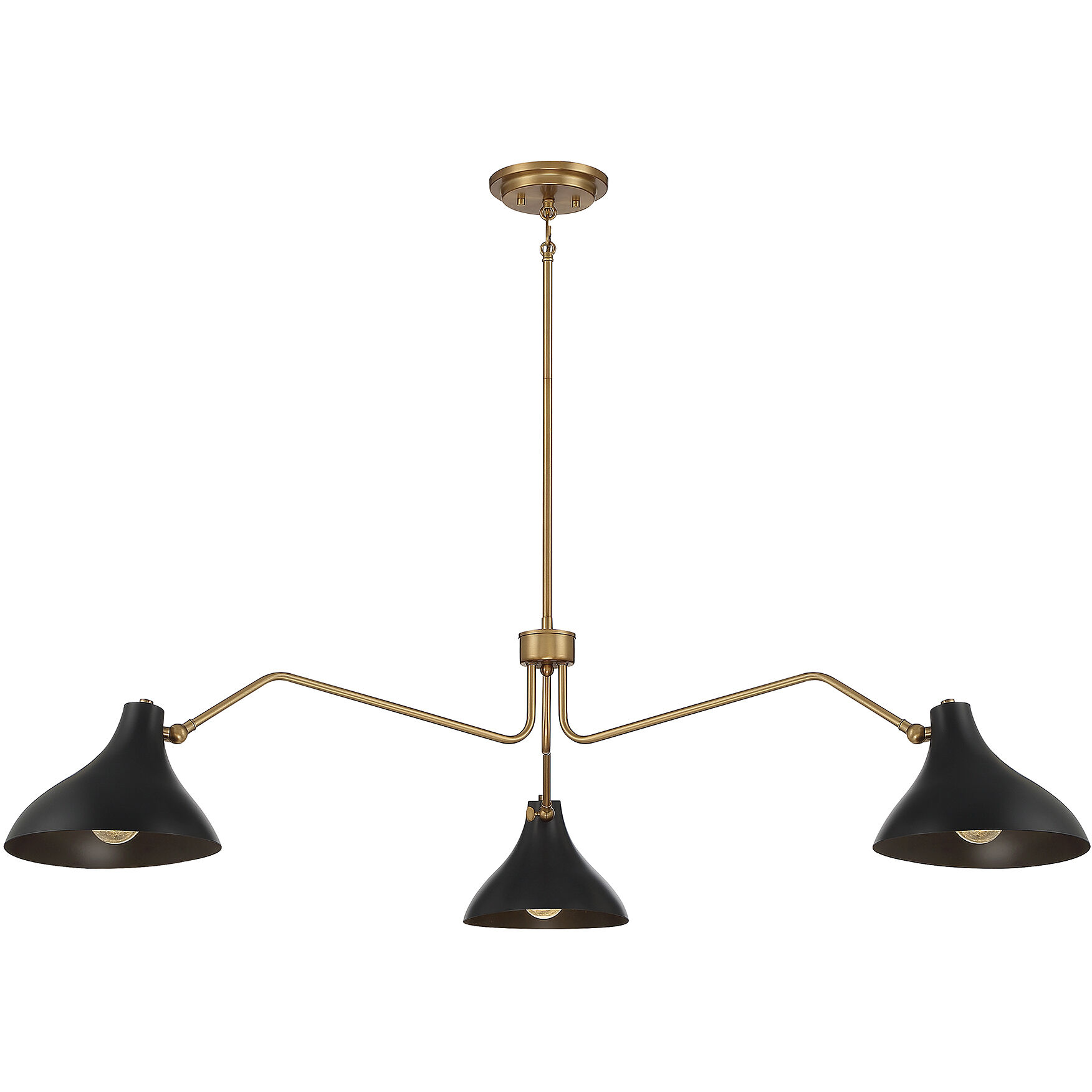 Vintage 3 Light 48 inch Matte Black with Natural Brass Pendant Ceiling Light