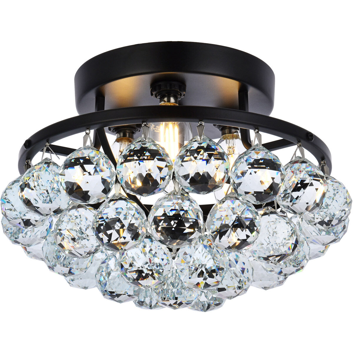 Corona 3 Light 10 inch Black and Clear Flush Mount Ceiling Light