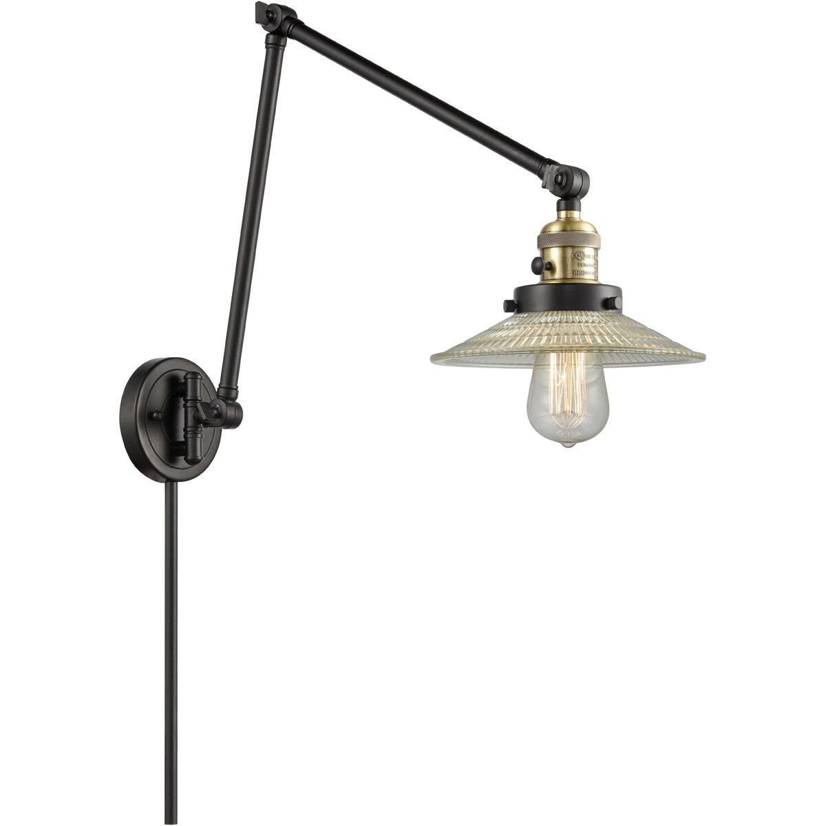 Halophane 30 inch 3.50 watt Black Antique Brass Swing Arm Wall Light, Franklin Restoration