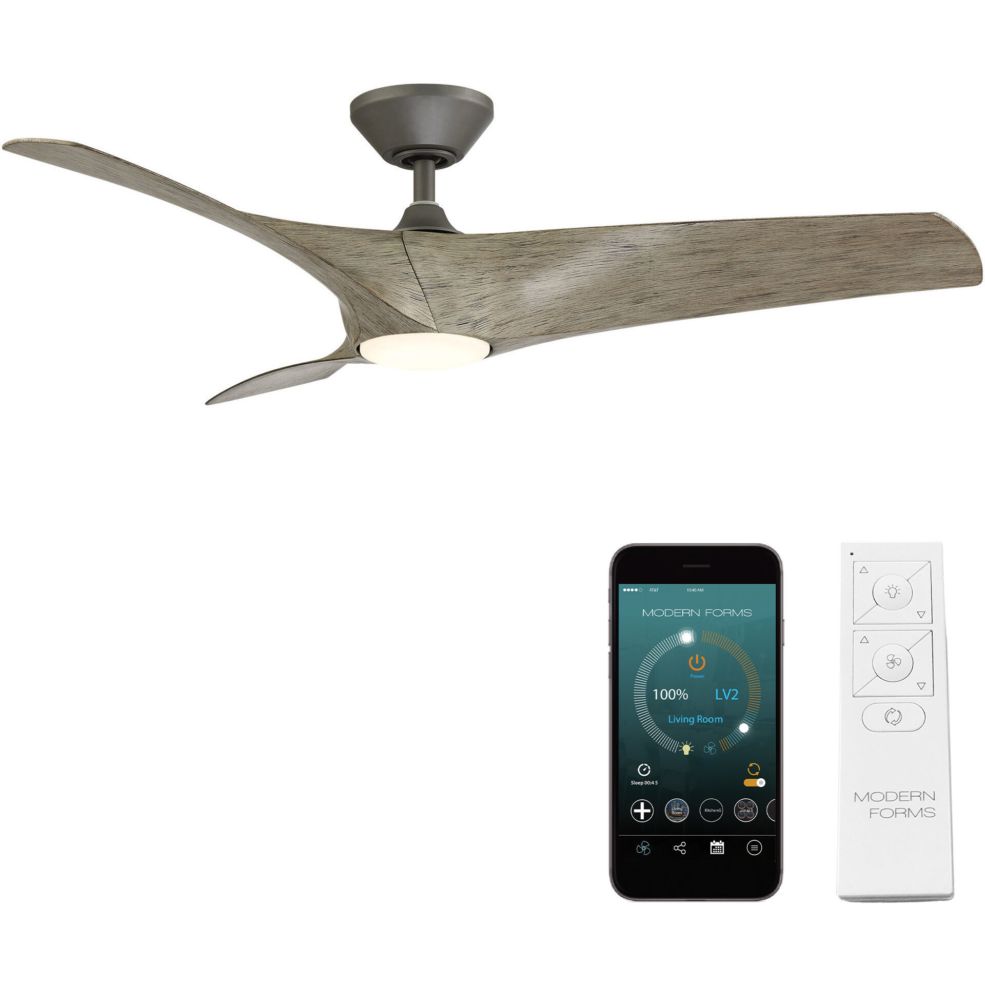 Zephyr 62 inch Graphite and Weathered Wood with Weathered Wood Blades Downrod Ceiling Fan in Graphite Weathered Wood, Smart Ceiling Fan