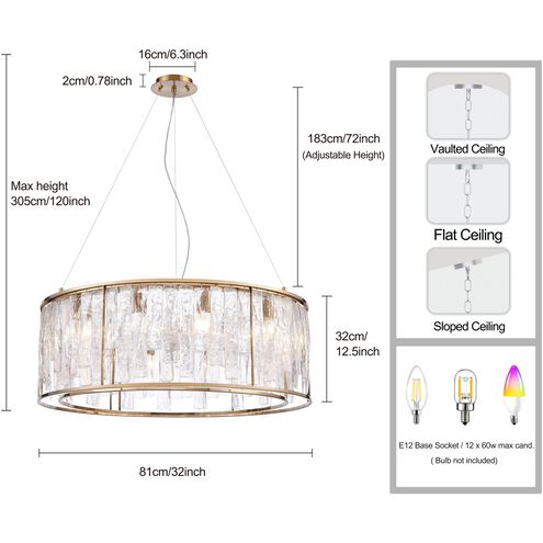 Boundaries 12 Light 32 inch Lacquered Gold Pendant Ceiling Light