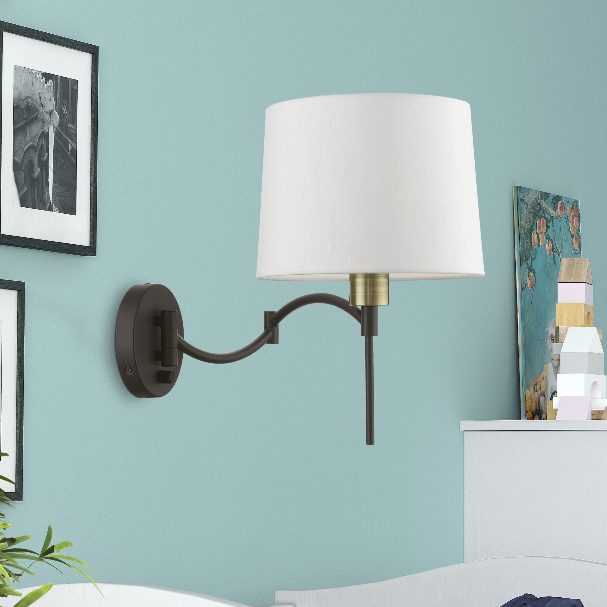 Allison 10 inch 60.00 watt Bronze with Antique Brass Accent Swing Arm Wall Lamp Wall Light
