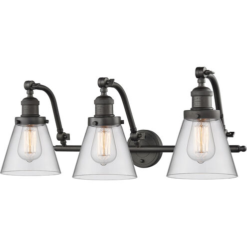 Franklin Restoration Small Cone 3 Light 28 inch Oil Rubbed Bronze Bath Vanity Light Wall Light in Clear Glass, Franklin Restoration
