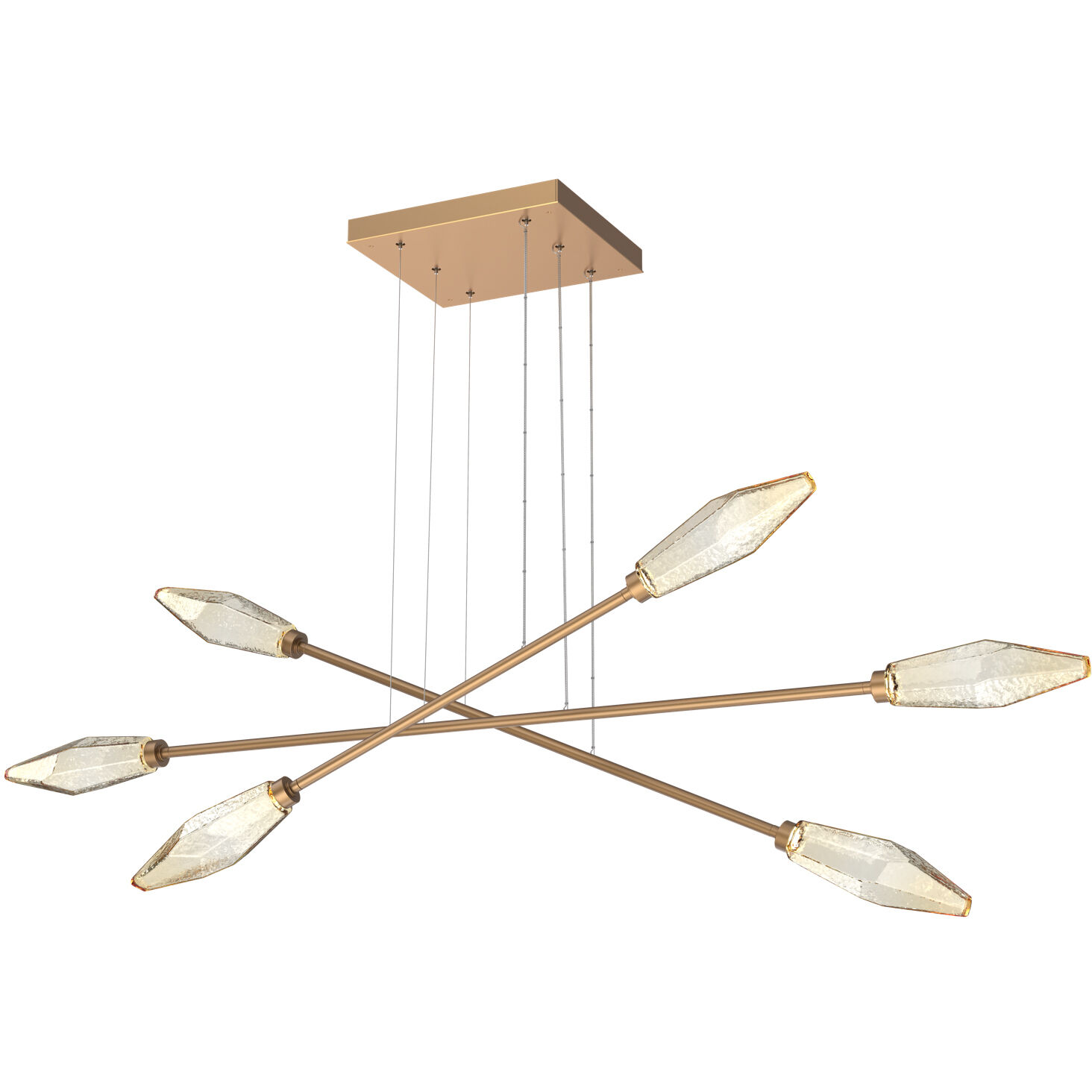 Rock Crystal LED Novel Brass Linear Multi-Pendant Ceiling Light in 3000K LED, Amber, Triple Moda