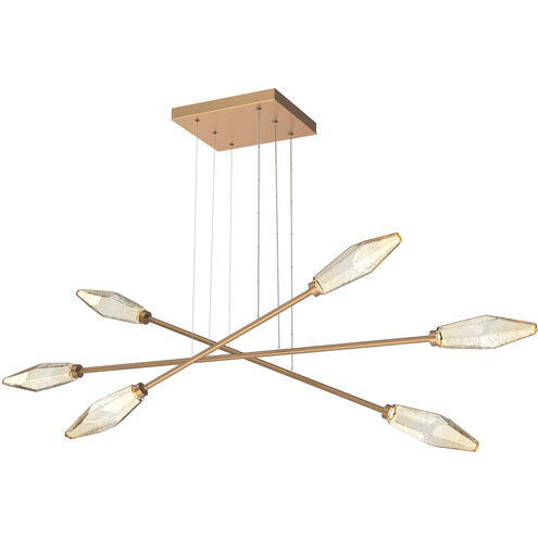 Rock Crystal LED Novel Brass Linear Multi-Pendant Ceiling Light in Amber, 2700K LED, Triple Moda