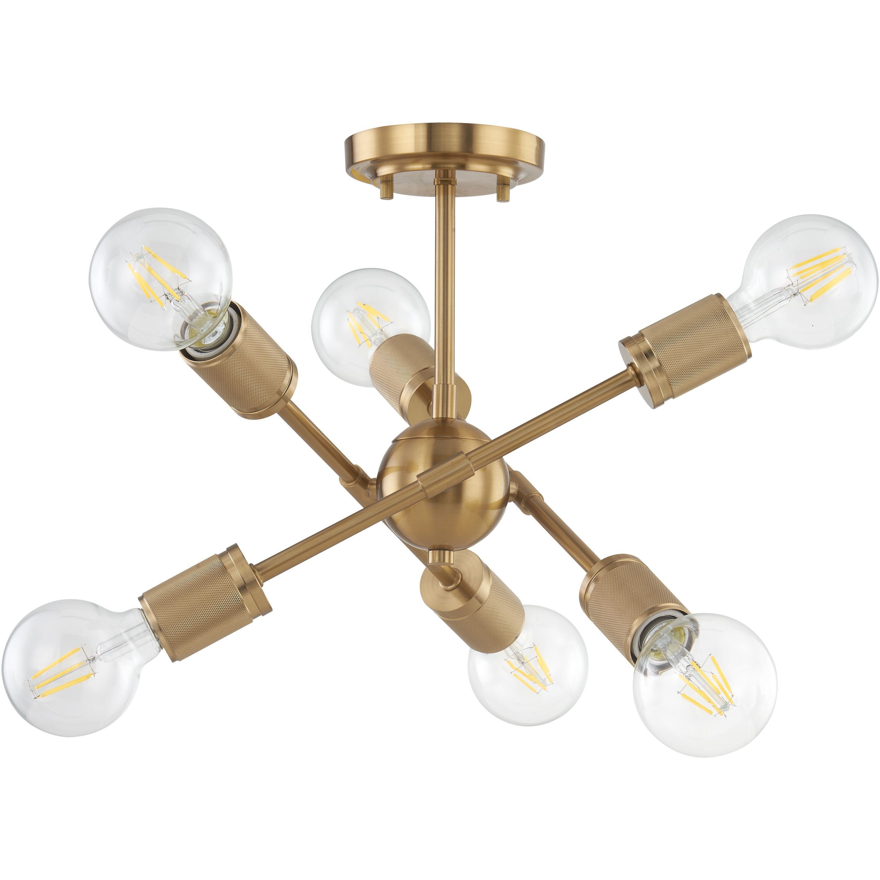 Module 6 Light 15 inch Burnished Brass Semi Flush Mount Ceiling Light