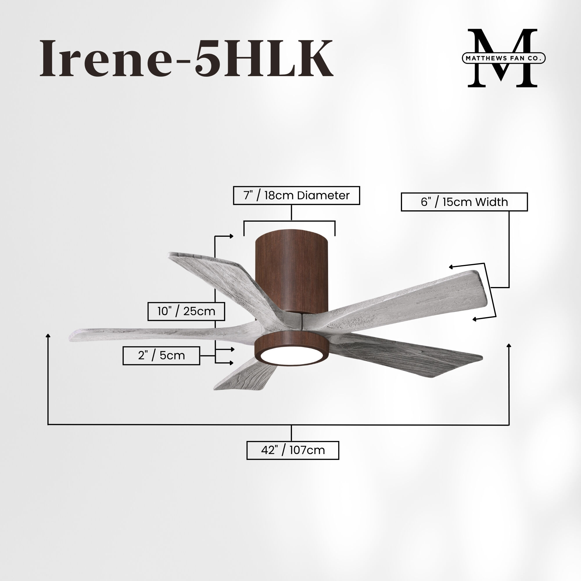Atlas Irene-5HLK 42 inch Walnut Tone with Barn Wood Tone Blades Flush Mount Paddle Fan, Flush Mounted