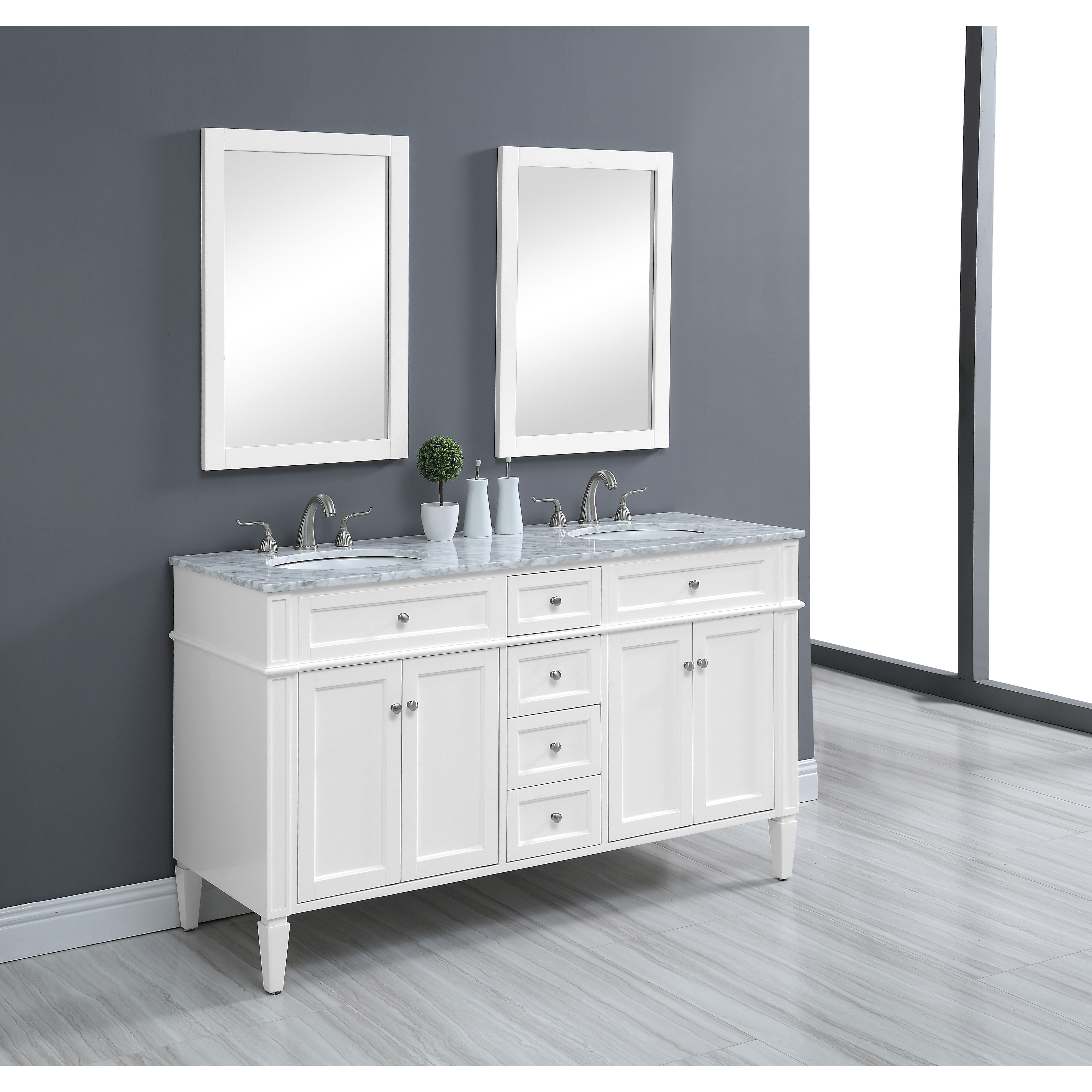 Park Avenue 60 X 35 inch White with Carrara White Marble Vanity Set