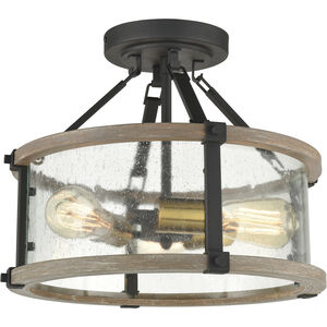 Geringer 3 Light 15 inch Charcoal with Beechwood and Burnished Brass Semi Flush Mount Ceiling Light