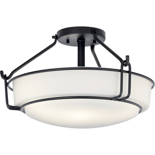 Alkire 3 Light 16.5 inch Black Semi Flush Mount Ceiling Light
