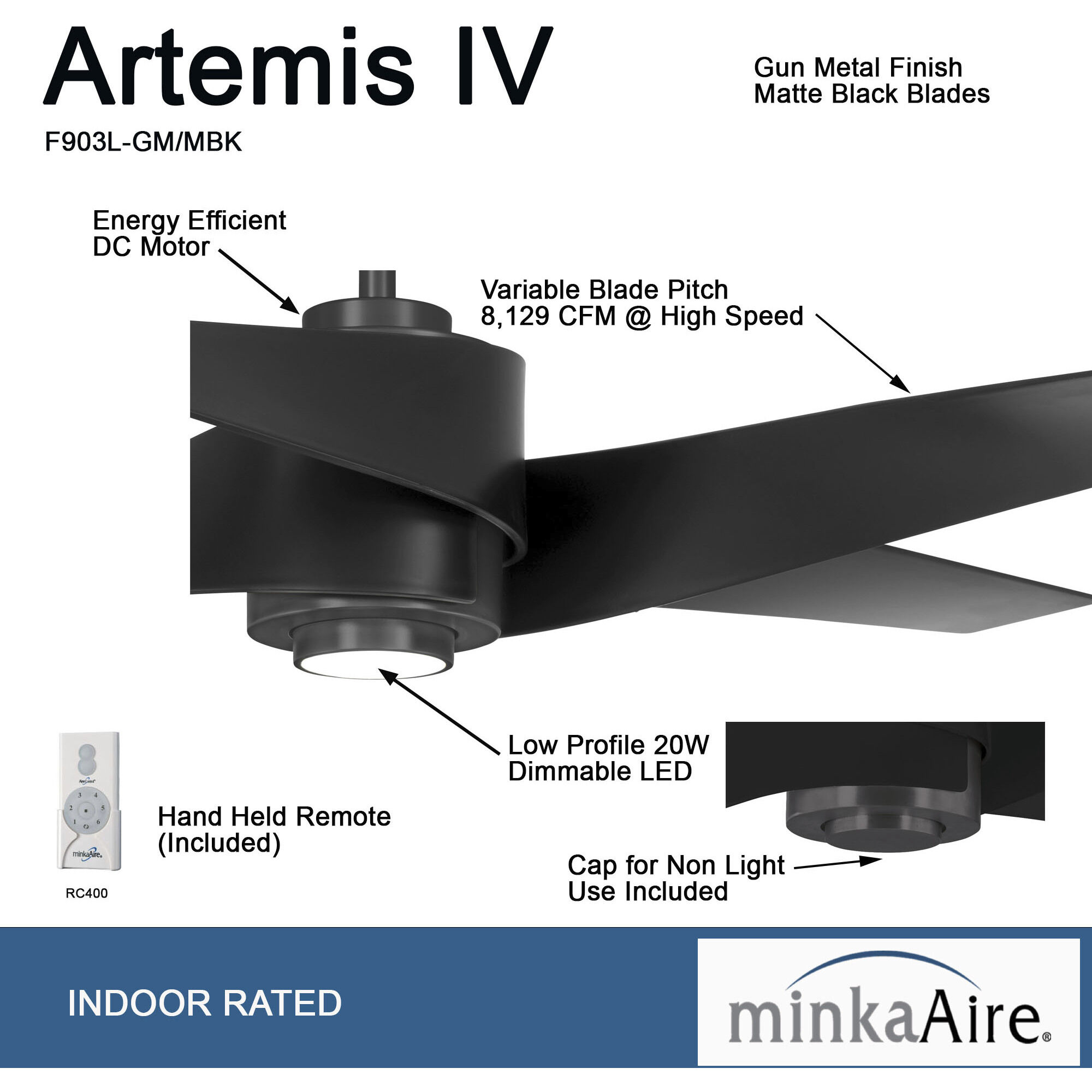 Artemis IV 64 inch Gun Metal/Matte Black with Matte Black Blades Ceiling Fan