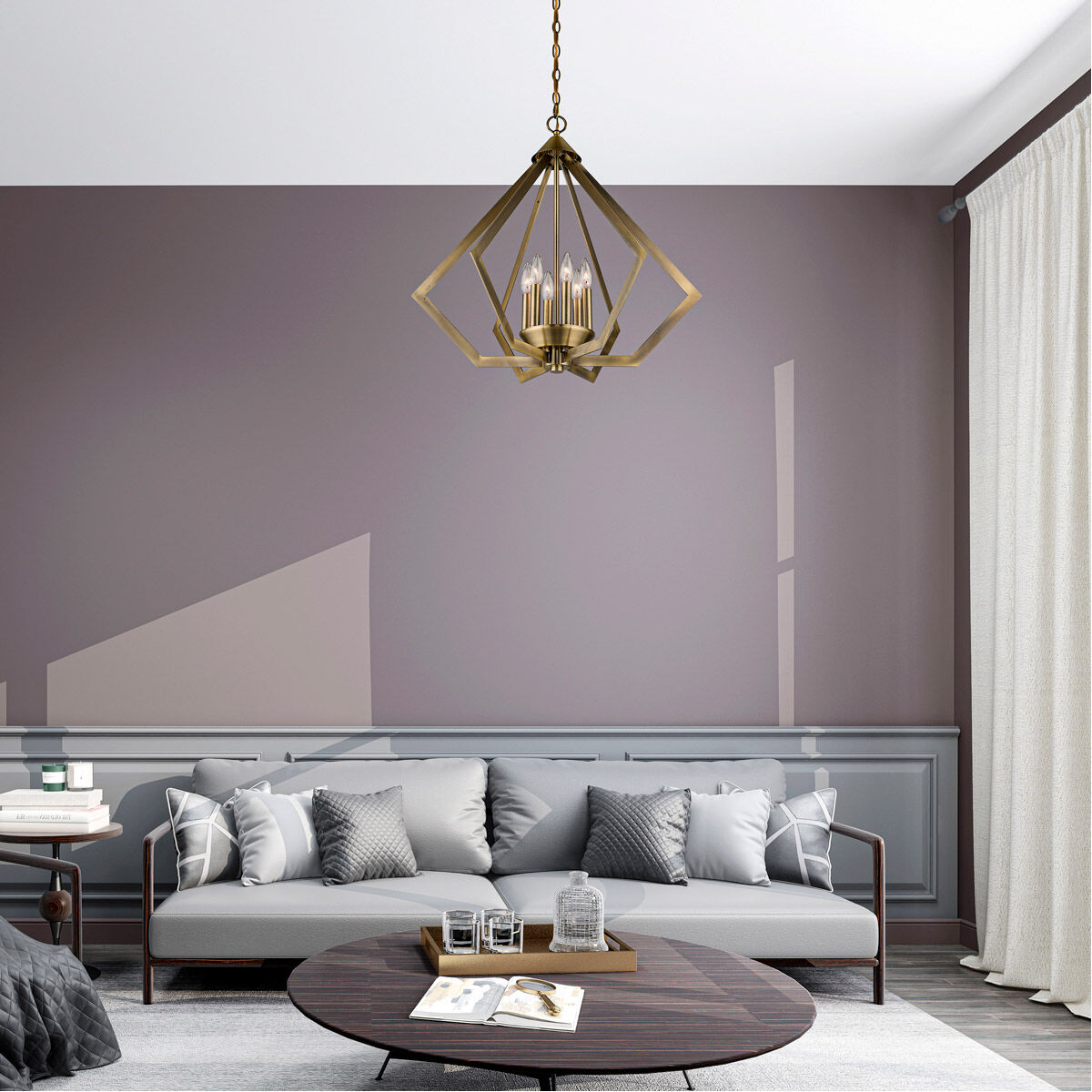 Prism 6 Light 26 inch Antique Brass Chandelier Ceiling Light