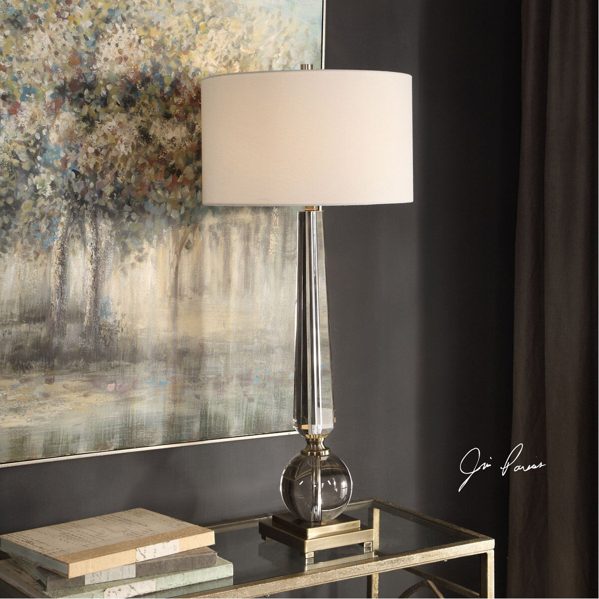 Uttermost 27883 Crista 38 inch 150 watt Crystal and Brushed Nickel Table Lamp Portable Light