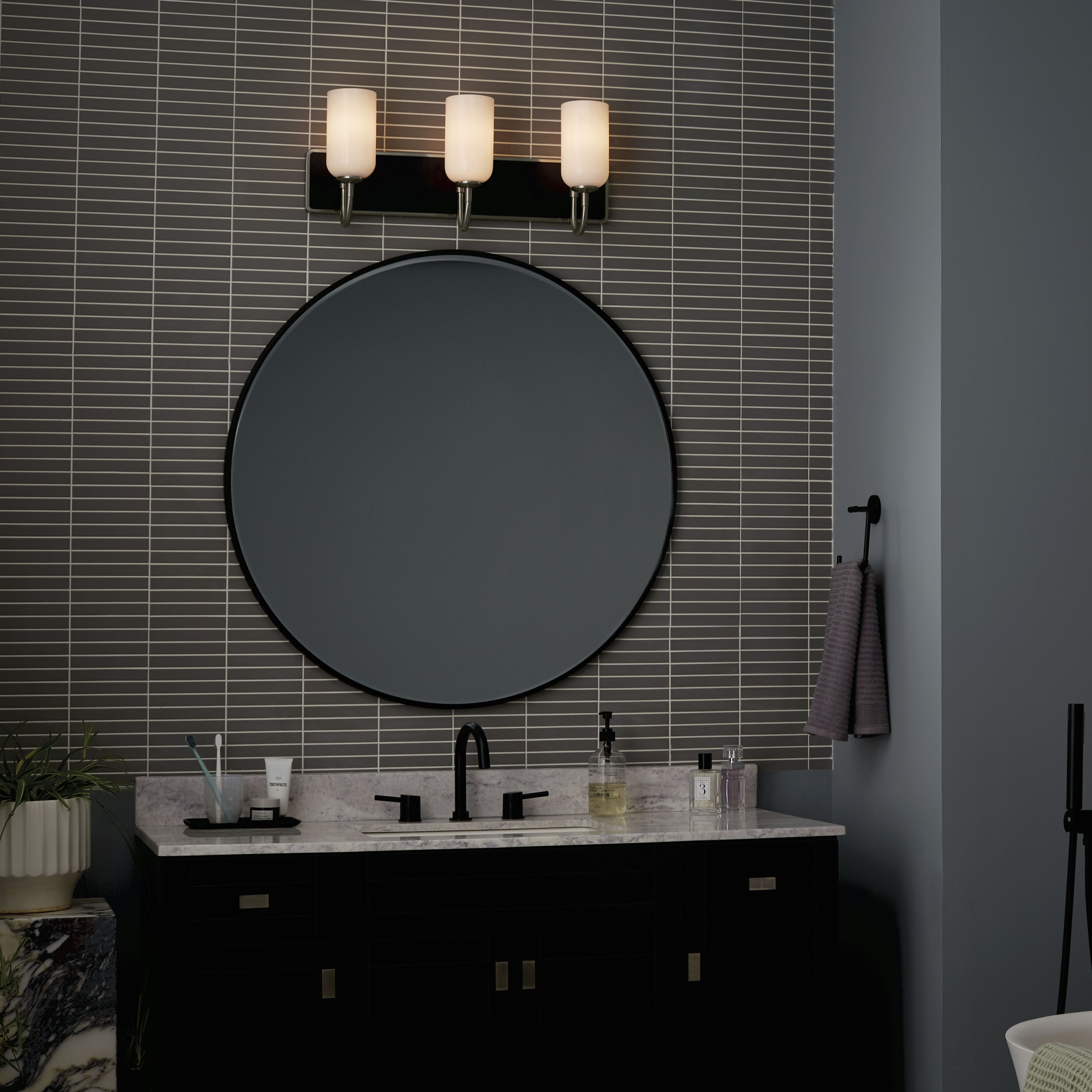 Solia LED 24 inch Brushed Nickel with Black Bathroom Vanity Light Wall Light