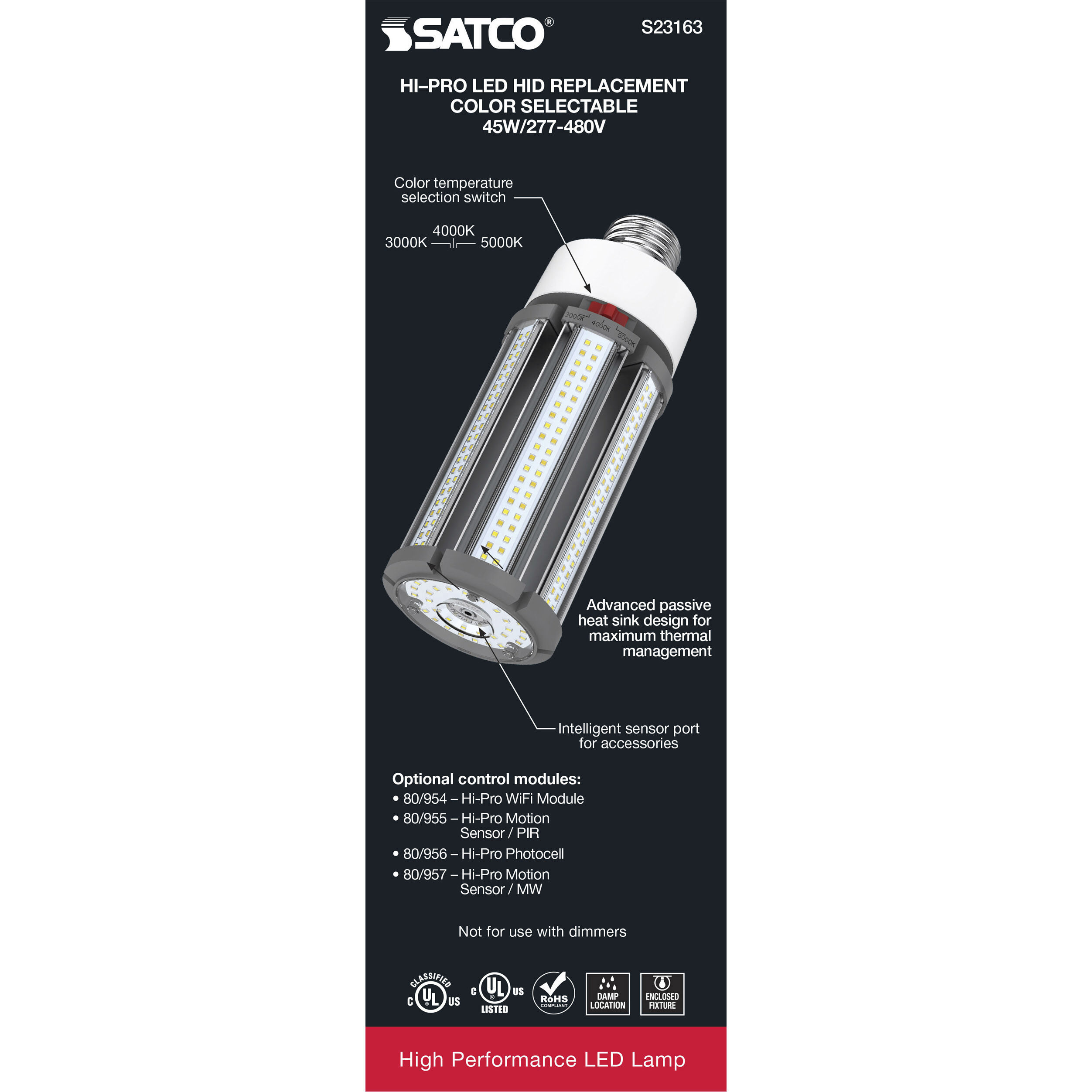 Lumos LED Medium 45 watt 277-480 3000K/4000K/5000K HID Replacements, HID Replacements