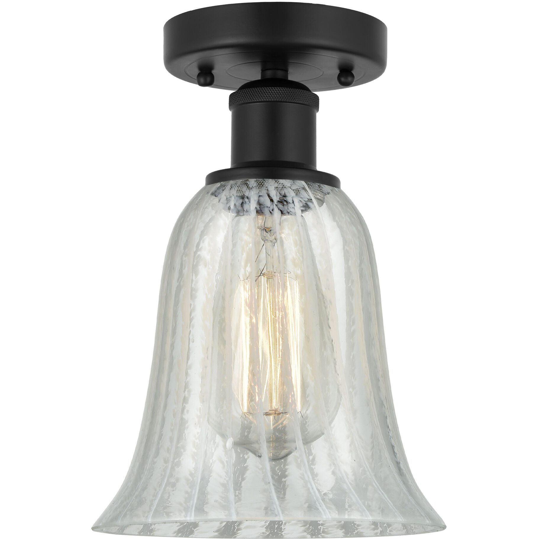 Edison Hanover 1 Light 6.25 inch Matte Black Semi-Flush Mount Ceiling Light in Mouchette Glass