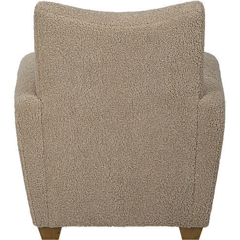 Teddy Latte Toned Faux Shearling and Walnut Stained Wood Accent Chair