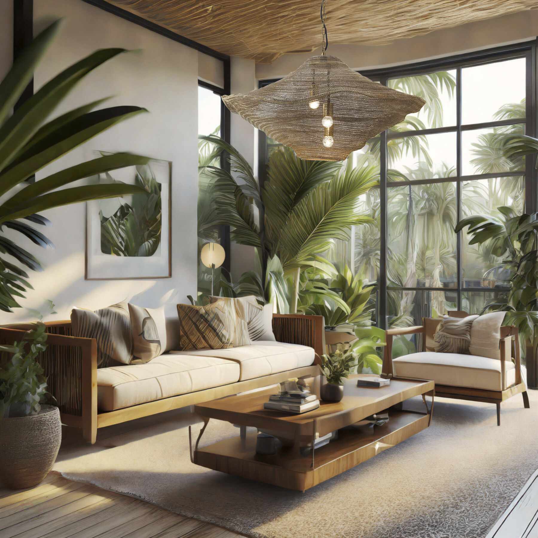 Marseille 3 Light 43 inch Brass Antique Pendant Ceiling Light