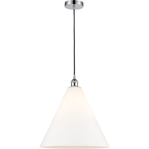 Edison Cone LED 16 inch Polished Chrome Pendant Ceiling Light in Matte White Glass