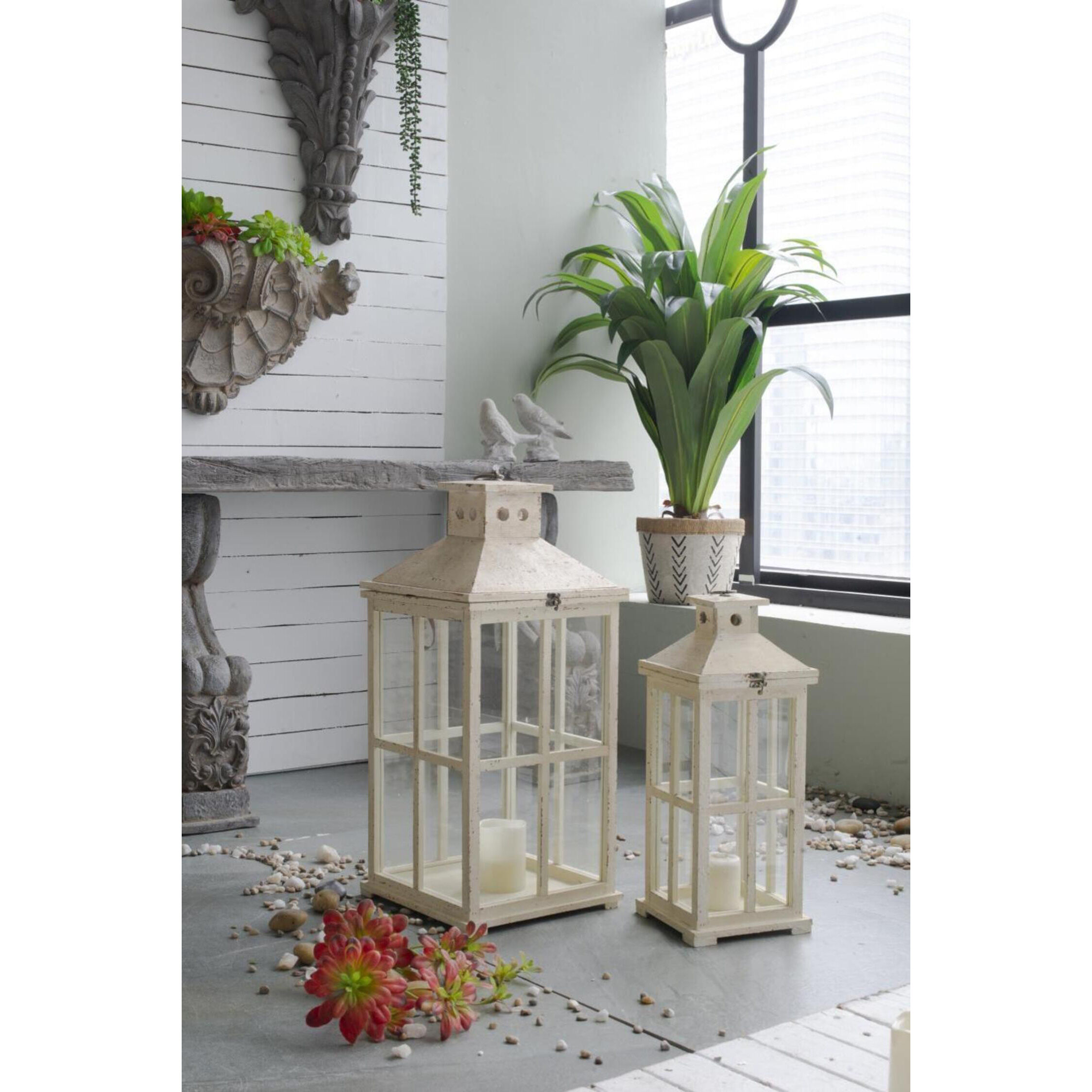 Reed 11.5 inch White Lantern, Set of 2