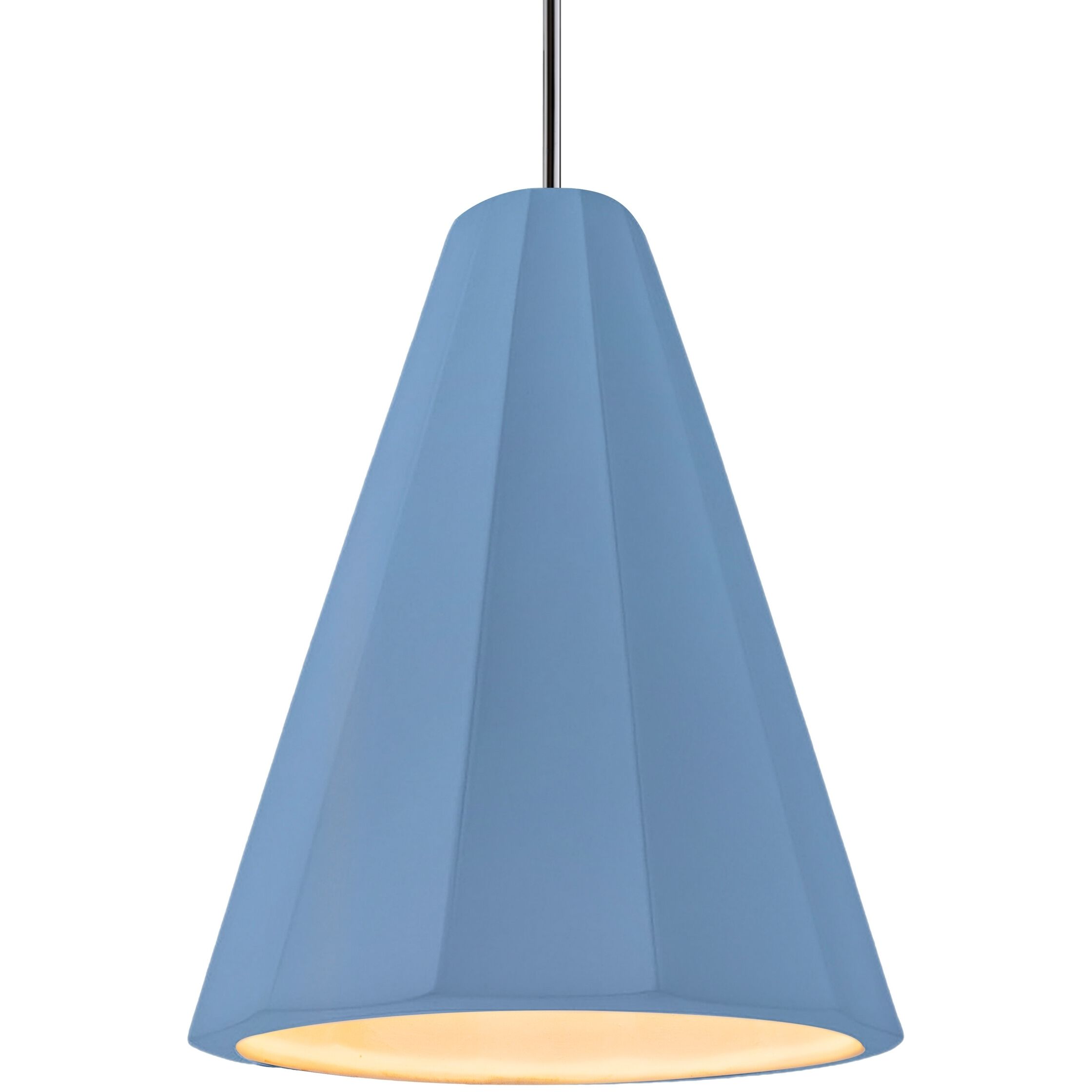 Radiance Collection - Fluted Pendant Ceiling Light in Polished Chrome, Dedicated LED, Rigid Stem, Sky Blue, 9W x 13H, Form+Finish+Function