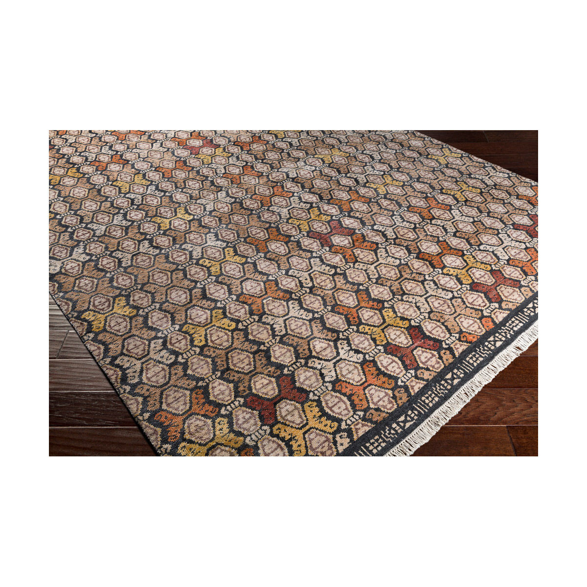 Zambia 36 X 24 inch Cream/Dark Brown/Mustard/Burnt Orange/Brick/Black Rugs, Bamboo Silk and Wool