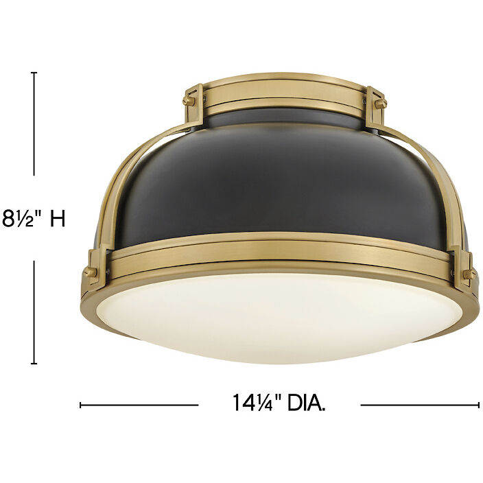 Barton 2 Light 14.25 inch Black with Lacquered Brass Flush Mount Ceiling  Light