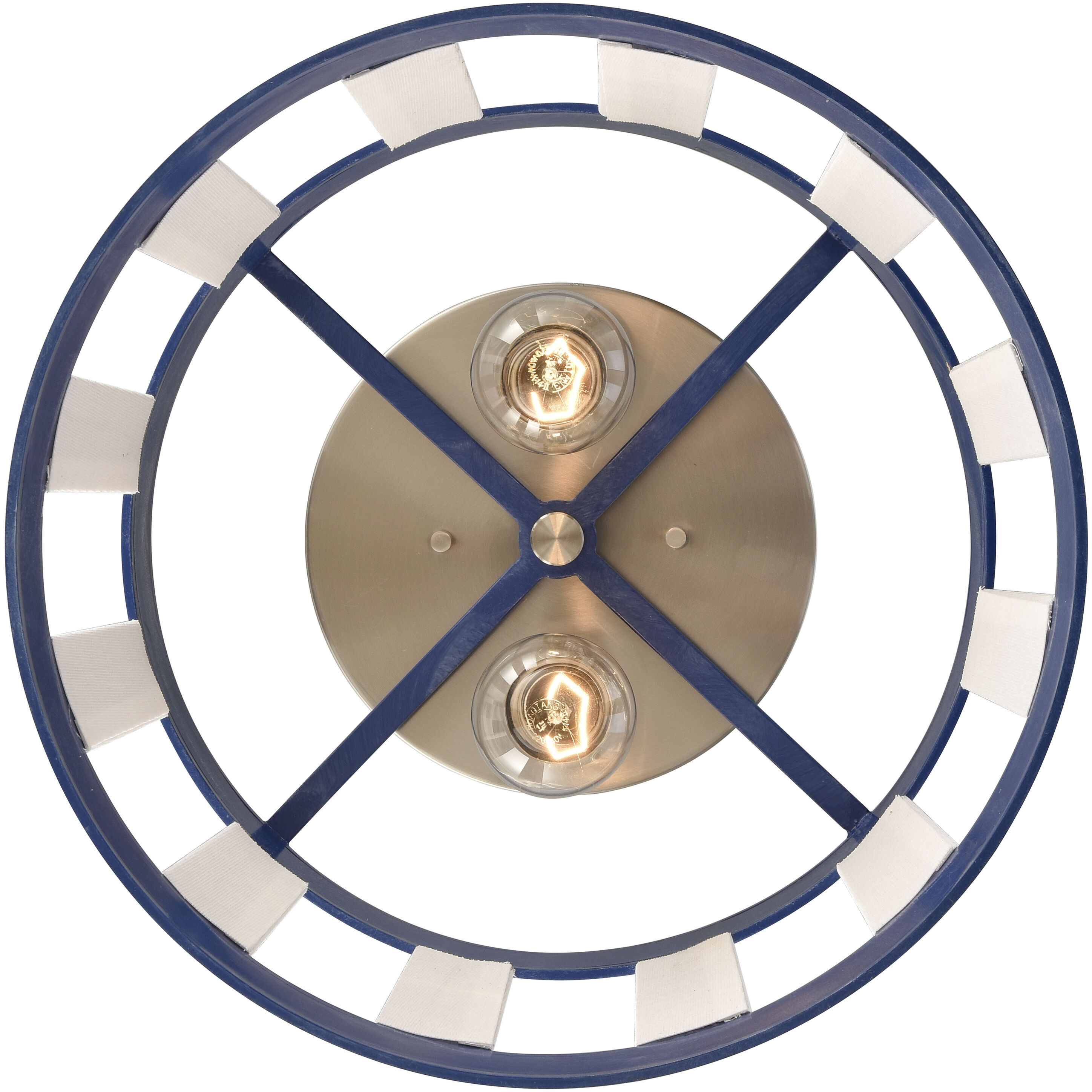 White Burlap 2 Light 14 inch White with Blue and Satin Nickel Semi Flush Mount Ceiling Light