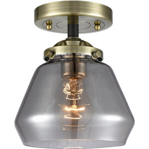 Nouveau Fulton LED 7 inch Black Antique Brass Semi-Flush Mount Ceiling Light in Plated Smoke Glass, Nouveau