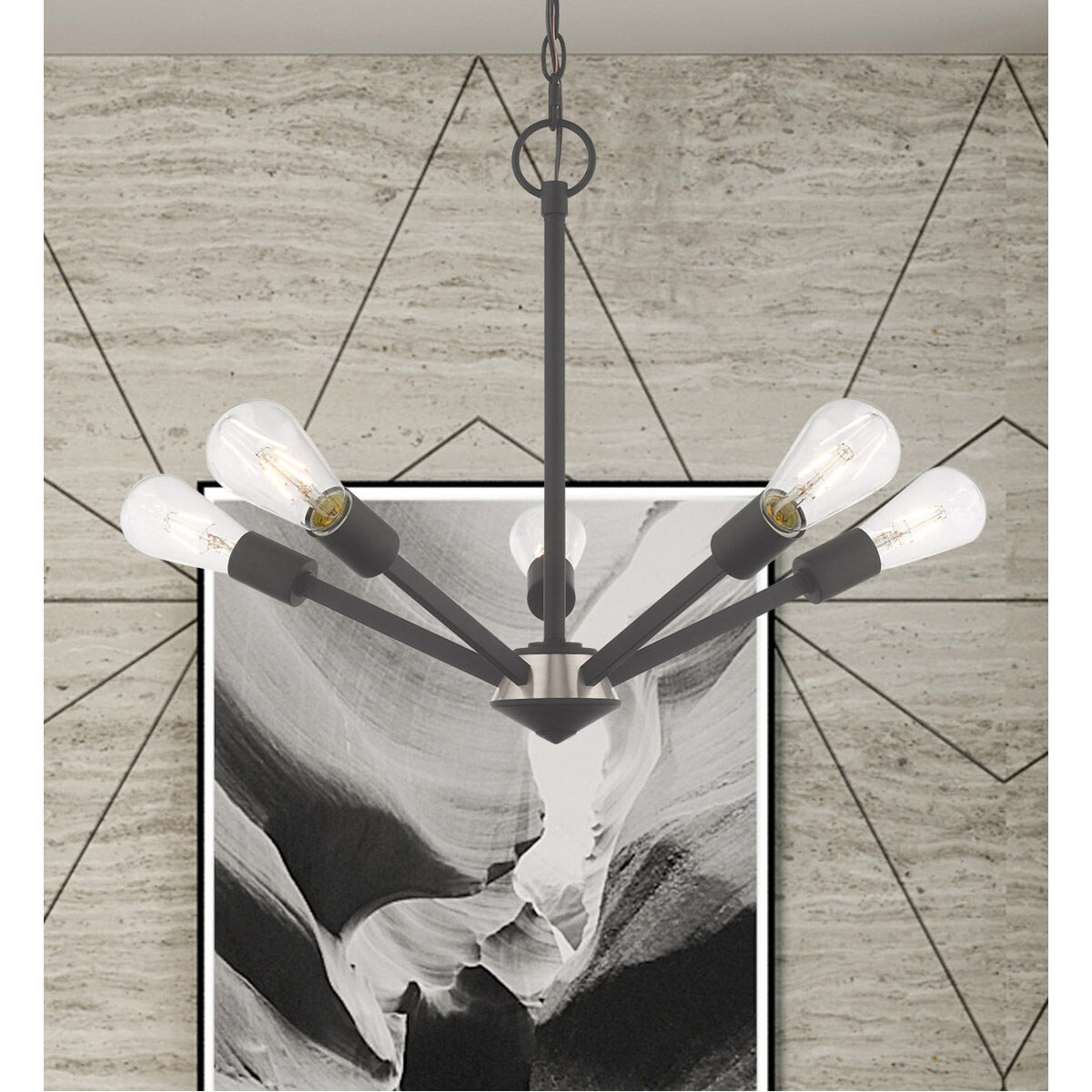 Prague 5 Light 20 inch Black with Brushed Nickel Accents Chandelier Ceiling Light