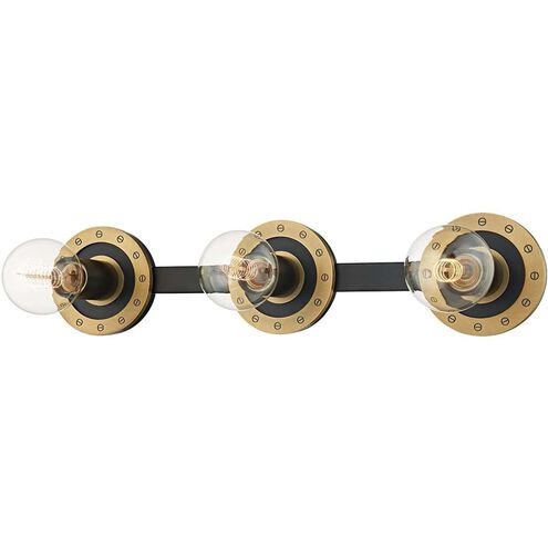 Teo 3 Light 22 inch Patina Brass/Soft Black Bath And Vanity Wall Light in Patina Brass/Black