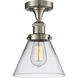 Franklin Restoration Large Cone LED 8 inch Brushed Satin Nickel Semi-Flush Mount Ceiling Light in Clear Glass, Franklin Restoration