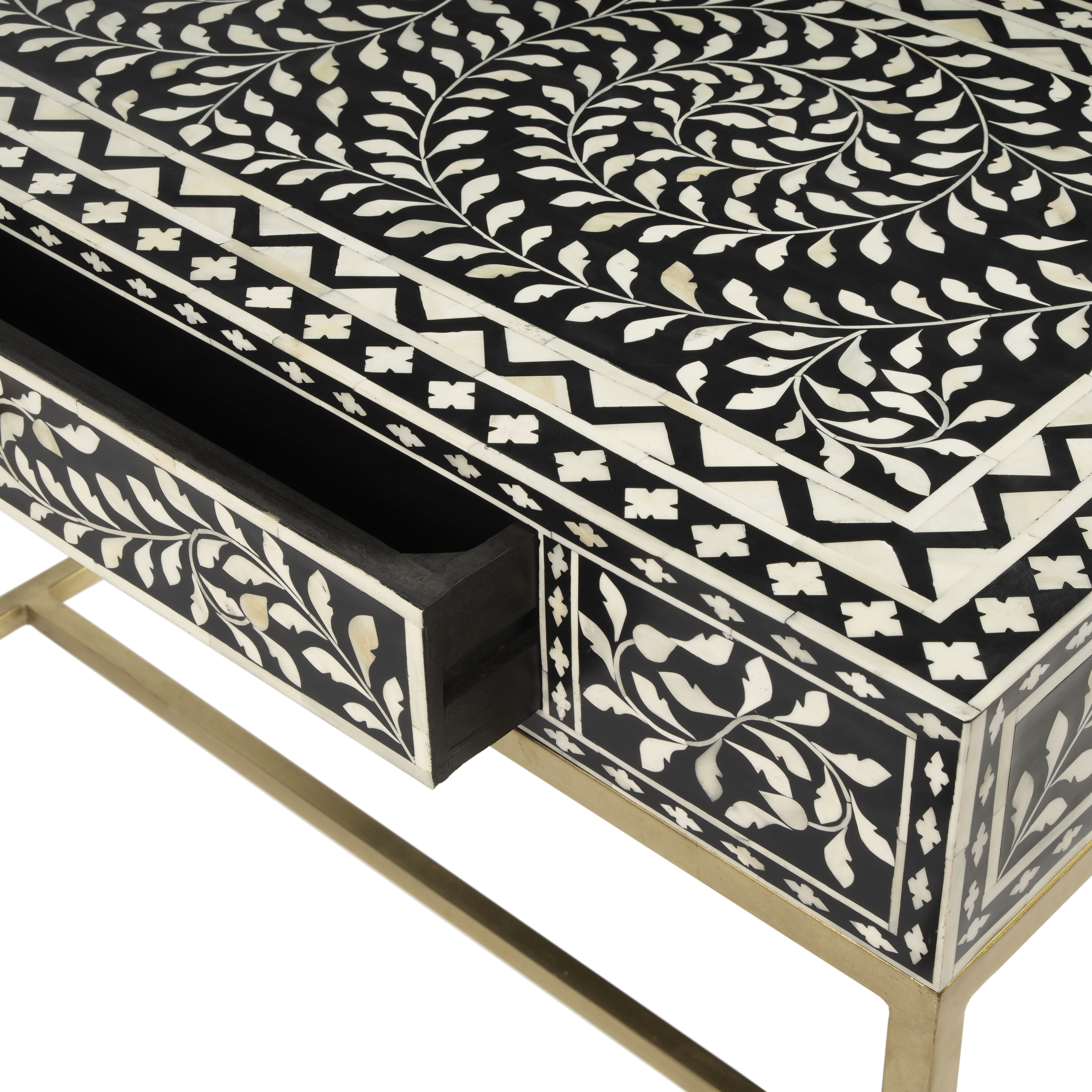 Perilla  Bone Inlay Writing Desk in Black and White,Gold