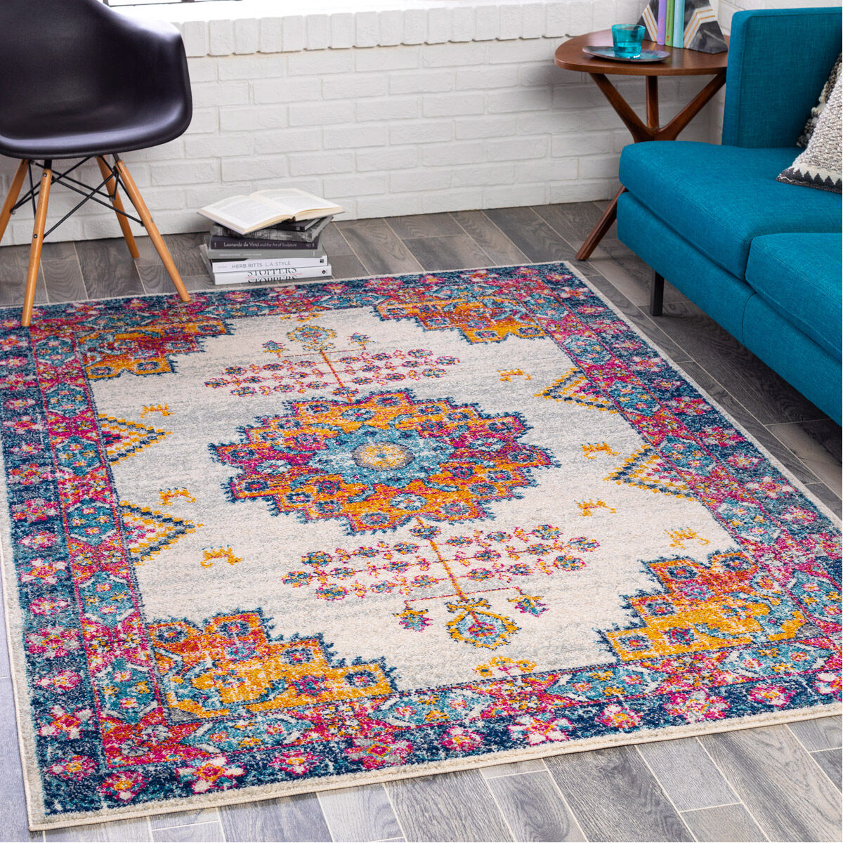 Elaziz 123 X 94 inch Navy; Multicolored Rug in 8 x 10