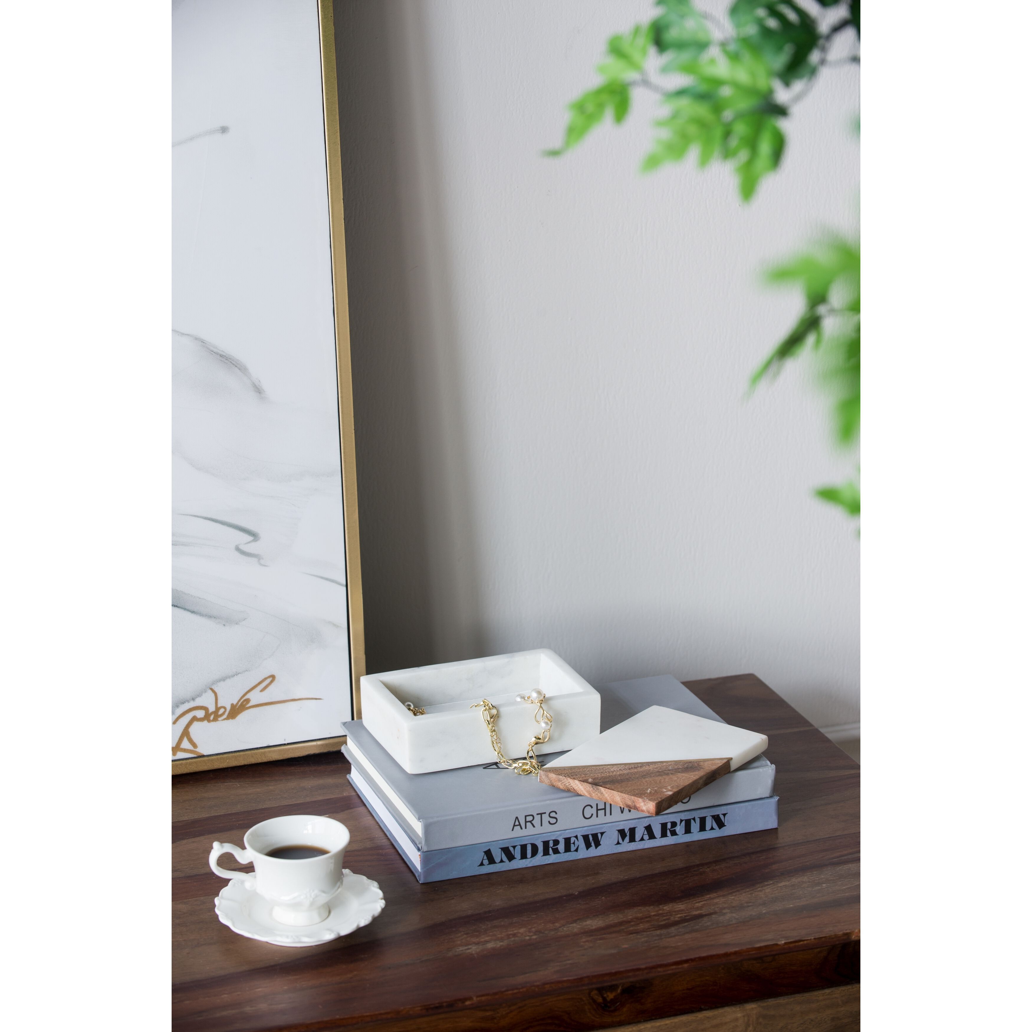 Anita 3.9 inch White/Brown Marble Boxes