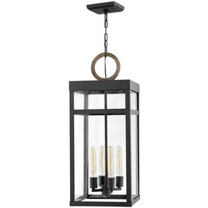 Open Air Porter LED 12 inch Black with Burnished Bronze Outdoor Hanging, Estate Series